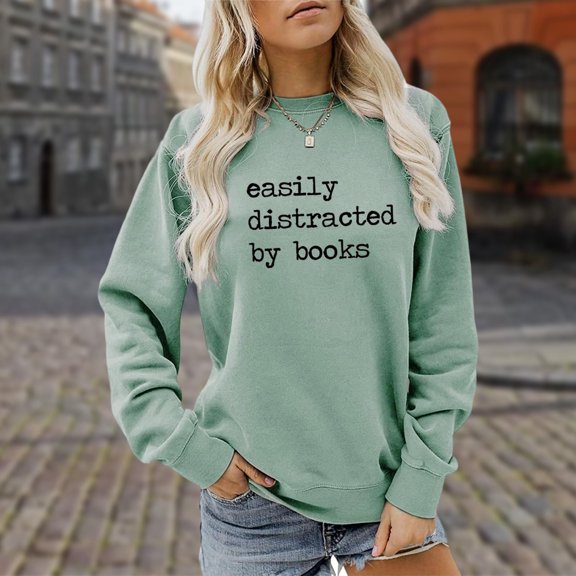 YMNXA Womens Sweatshirt Long Sleeve Round Neck Letter Print Fashion Loose Fit Comfortable Pullover Top For Daily Wear Green Xxxxxl