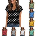 thumbnail image 1 of YMNXA Womens T Shirts Short Sleeve V Neck Polka Dot Print Slim Fit Fashion Soft Breathable Tee Top For Casual Daily Wear,Black,XXL, 1 of 4
