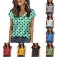thumbnail image 1 of YMNXA Womens T Shirts Short Sleeve V Neck Polka Dot Print Slim Fit Fashion Soft Breathable Tee Top For Casual Daily Wear,Mint Green,S, 1 of 4