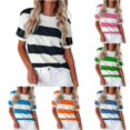 thumbnail image 1 of YMNXA Womens T Shirts Summer Short Sleeve Round Neck Striped Print Fashion Breathable Soft Tee Top For Everyday Wear,Black,XXL, 1 of 6