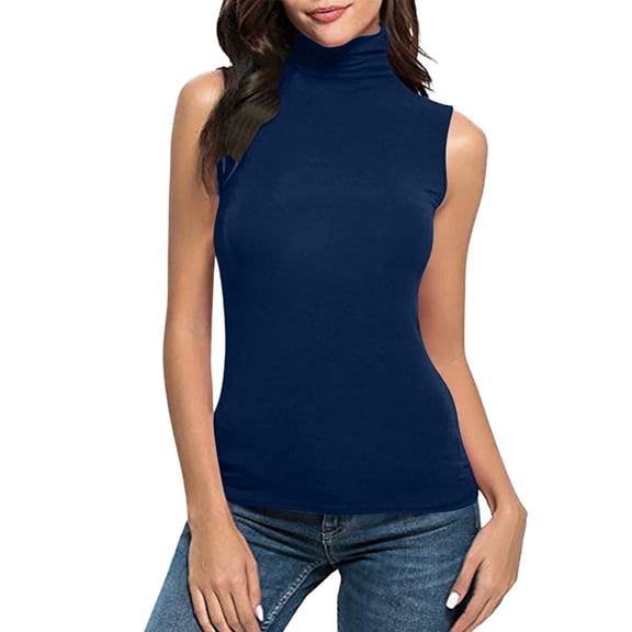 YMNXA Womens Tank Top Sleeveless Turtleneck Solid Color Stylish Soft Comfortable Tee For Daily Wear Dark Blue Xxxl