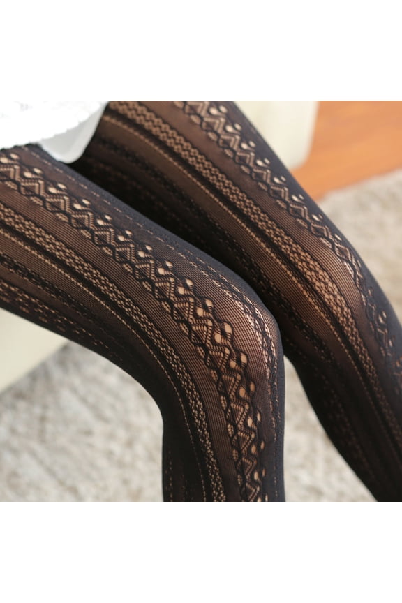 Womens Tights Solid Color High Waist Retro Style Hollow Out Comfortable Stretchy Tights For Casual Daily Wear Black One Size