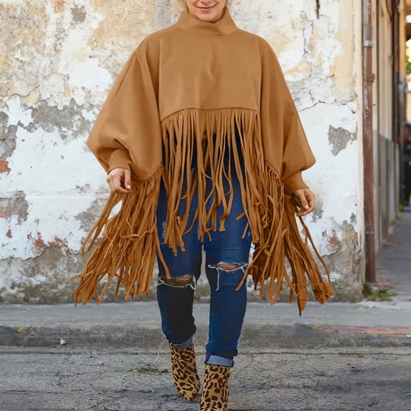 YMNXA Womens Top With Fringe Detail Long Sleeve Turtleneck Solid Color Elegant Comfortable Pullover For Casual Daily Wear Yellow Xxxxxl