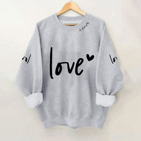 YMNXA Womens Valentine'S Day Sweatshirt Long Sleeve Crew Neck Letter Print Soft Fashion Pullover Top For Daily Wear And Outdoor Activities Light Gray M