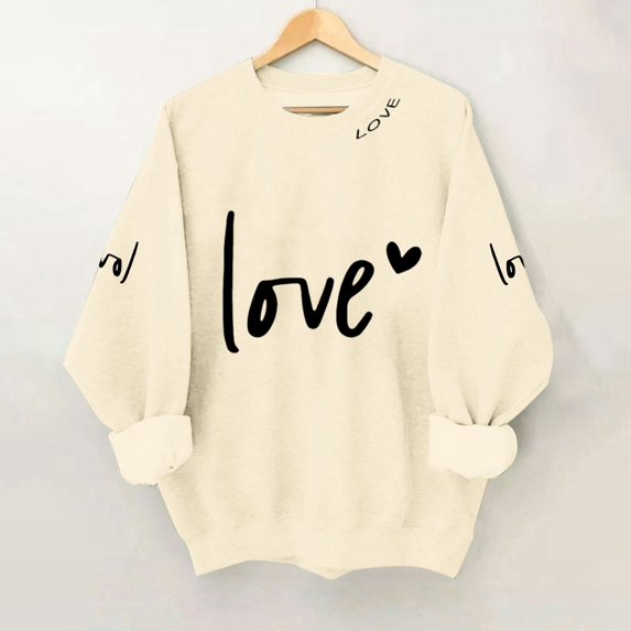 YMNXA Womens Valentine'S Day Sweatshirt Long Sleeve Crew Neck Letter Print Soft Fashion Pullover Top For Daily Wear And Outdoor Activities Beige L