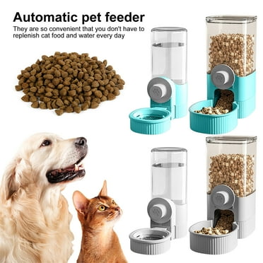YMTQ 2Pcs Set Hanging Automatic Food Water Dispenser Cage Pet Feeder Waterer Kennel Feeding Station for Puppy Cats Rabbit Ferret Grey