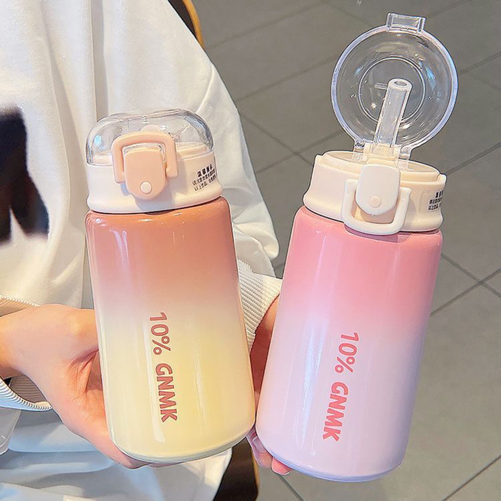 YMTQ 400ML Thermal Cup with Straw Lock Catch Stainless Steel Cute ...