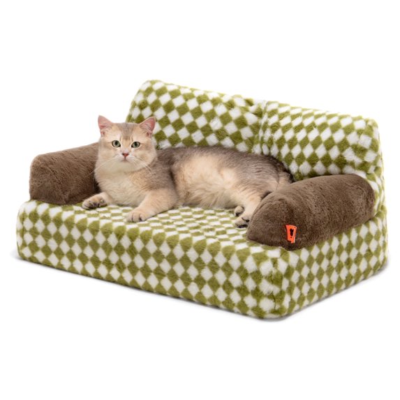 YMTQ Cat Bed Dog Couch Cozy Soft Plush Fluffy Warm Pet Sofa for Small Medium Cats Dogs Green