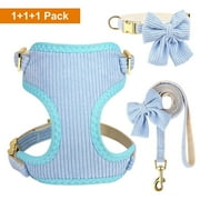YMTQ Cute Bowknot Dog Collar and Soft Walking Harness and 5ft Leash set for Extra Small and Small Breeds Shih Tzu Yorkshire
