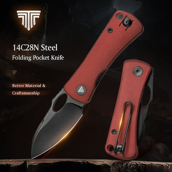 YMTQ Pocket Small Knife with Clip,2.04“14C28N Steel Blade,Folding Mini Knife for Men,G10 Handle for Women EDC Camping Tools