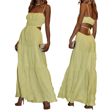 YMTQ Women s Y2k Sleeveless Spaghetti Strap Beach Boho Long Maxi Dress