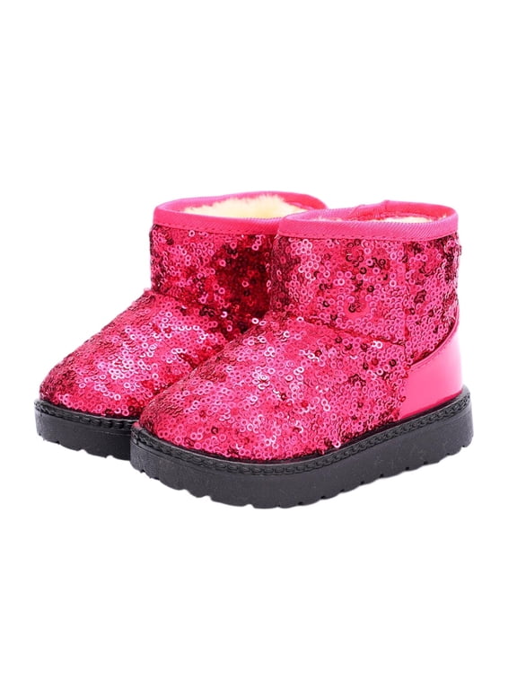 YMUQEIGH Girl's Boots Kid Glitter Warm Winter (Toddler/Little Kids) | Warm Plush,Sequin Upper,Slip-Resistant ,Anti-Collision Toe,Easy Pull-On,Lightweight Flexible,Cozy Comfort,Outdoor