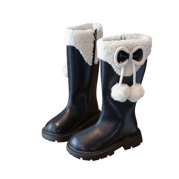 YMUQEIGH Girls Knee High Boots Leather Snow Bootie Girls Soft Faux Fur Lining Winter Boots with Side Zipper Kids Tall Riding Mid Calf Boots for Little Kid Big Kid