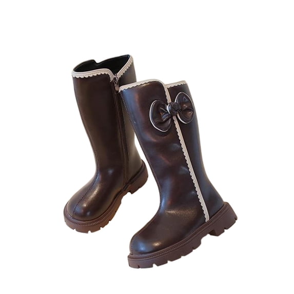 YMUQEIGH Girls Knee High Riding Boots Leather Tall Winter Boots Fashion Zipper Faux Fur Comfortable Round Toe Combat Boots for Little Kid/Big Kid