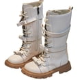 thumbnail image 1 of YMUQEIGH Girls Lace Up Mid Calf Combat Boots Fashion Round Toe Side Zipper Lug Sole Punk Goth Boot For Toddler Little Kid Big Kid, 1 of 7