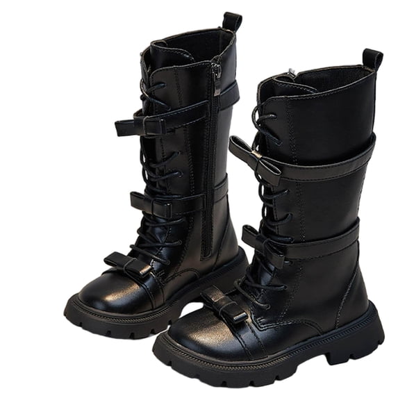 YMUQEIGH Girls Lace Up Mid Calf Combat Boots Fashion Round Toe Side Zipper Lug Sole Punk Goth Boot For Toddler Little Kid Big Kid