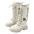 thumbnail image 1 of YMUQEIGH Girls Lace Up Mid Calf Combat Boots Fashion Round Toe Side Zipper Lug Sole Punk Goth Boot For Toddler Little Kid Big Kid, 1 of 7