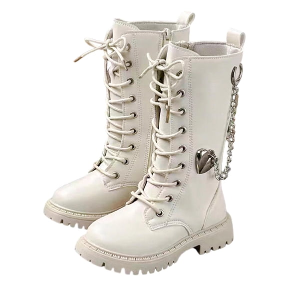 YMUQEIGH Girls Lace Up Mid Calf Combat Boots Fashion Round Toe Side Zipper Lug Sole Punk Goth Boot For Toddler Little Kid Big Kid