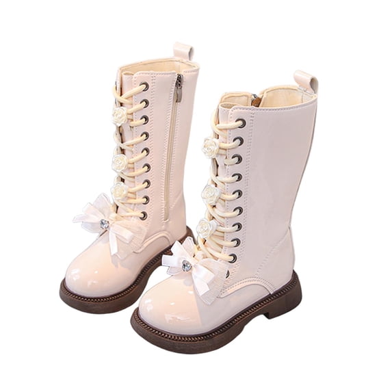 YMUQEIGH Girls Lace Up Mid Calf Combat Boots Fashion Round Toe Side Zipper Lug Sole Punk Goth Boot For Toddler Little Kid Big Kid