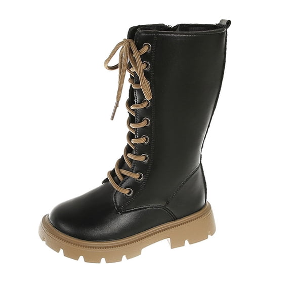 YMUQEIGH Girls Lace Up Mid Calf Combat Boots Fashion Round Toe Side Zipper Lug Sole Punk Goth Boot For Toddler Little Kid Big Kid