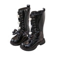 thumbnail image 1 of YMUQEIGH Girls Lace Up Mid Calf Combat Boots Fashion Round Toe Side Zipper Lug Sole Punk Goth Boot For Toddler Little Kid Big Kid, 1 of 7