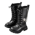 thumbnail image 1 of YMUQEIGH Girls Lace Up Mid Calf Combat Boots Fashion Round Toe Side Zipper Lug Sole Punk Goth Boot For Toddler Little Kid Big Kid, 1 of 7
