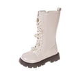 thumbnail image 1 of YMUQEIGH Girls Leather Riding Knee High Boots with Side Zipper Fashion Round Toe Comfortable Low Heel Lace Up Combat Boots Lug Sole Motorcycle Boots Little Kid/Big Kid, 1 of 7