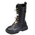 thumbnail image 1 of YMUQEIGH Girls Leather Riding Knee High Boots with Side Zipper Fashion Round Toe Comfortable Low Heel Lace Up Combat Boots Lug Sole Motorcycle Boots Little Kid/Big Kid, 1 of 4