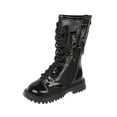 thumbnail image 1 of YMUQEIGH Girls Leather Riding Knee High Boots with Side Zipper Fashion Round Toe Comfortable Low Heel Lace Up Combat Boots Lug Sole Motorcycle Boots Little Kid/Big Kid, 1 of 7