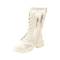 thumbnail image 1 of YMUQEIGH Girls Leather Riding Knee High Boots with Side Zipper Fashion Round Toe Comfortable Low Heel Lace Up Combat Boots Lug Sole Motorcycle Boots Little Kid/Big Kid, 1 of 7