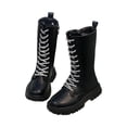 thumbnail image 1 of YMUQEIGH Girls Leather Riding Knee High Boots with Side Zipper Fashion Round Toe Comfortable Low Heel Lace Up Combat Boots Lug Sole Motorcycle Boots Little Kid/Big Kid, 1 of 7