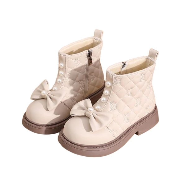 YMUQEIGH Girls Riding Boots Kids PU Leather Ankle Boots Cute Short Booties with Side Zipper