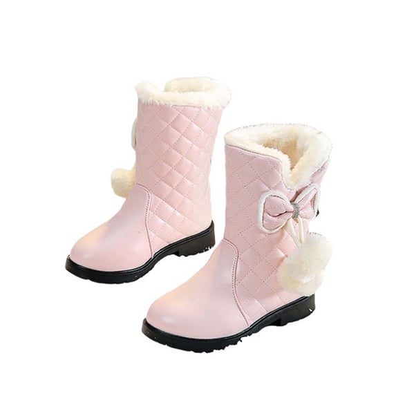 YMUQEIGH Girls Winter Boots Fashion Fur Lined Lightweight Warm Snow Boots Princess Warm Winter Shoes for Girls