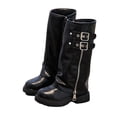 thumbnail image 1 of YMUQEIGH Slouchy Boots for Girls' Tall Riding Boots Fashion Cute Toddler/Infant Fold Over Boots Round Toe Pull On Leather Boot Mid Calf Chunky Boots, 1 of 7