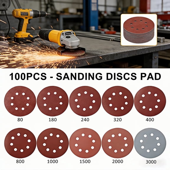 YMWVH 5 Inch 8 Hole Sanding Discs, Sanding Pads Hook and Loop Sanding Disc, 100 Pcs 8 Hole Sanding Discs Round Sandpaper Discs
