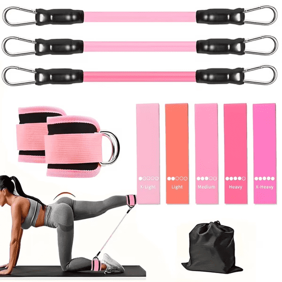 YMWVH 11 Pcs Ankle Resistance Bands with Ankle Cuffs, 10-30lbs Butt Lift Exercise Bands for Legs Glutes, Women Fitness Bands for Home Gym Travel,Pink