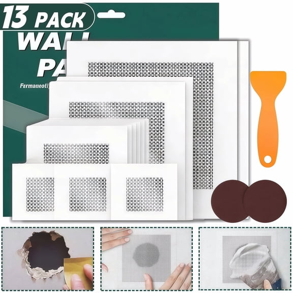 YMWVH 13 Pack Drywall Repair Patch Kit, 2/4/6/8 Inch Aluminum & Fiber Mesh Patches with Extended Self-Adhesive, Heavy-Duty Galvanized Plate Design, Large Hole Dry Wall Hole Repair for Home Renovation