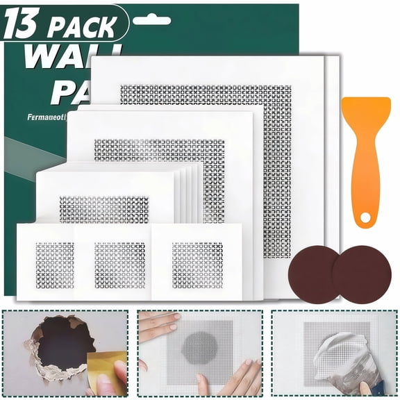 YMWVH 13 Pack Drywall Repair Patch Kit, 2/4/6/8 Inch Aluminum & Fiber Mesh Patches with Extended Self-Adhesive, Heavy-Duty Galvanized Plate Design, Large Hole Dry Wall Hole Repair for Home Renovation