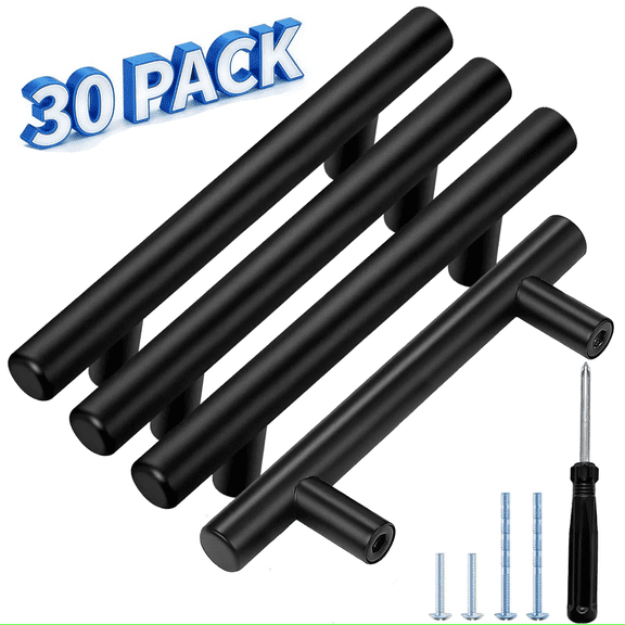 YMWVH 30 Pack Matte Black Cabinet Handles, 2.5 Inch Hole Center Kitchen Cabinet Pulls, Rust-Proof Metal Drawer Handles with Installation Kit