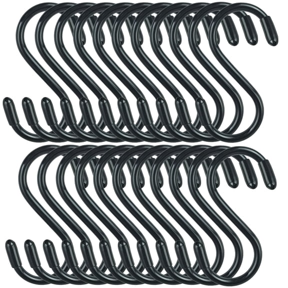 YMWVH 30 Pack Vinyl Coated Heavy Duty S Hooks for Hanging Plants, Clothes, Non Slip Steel Metal Black Rubber Coated Closet S Hooks for Hanging Jeans, Jewelry, Pot, Pan