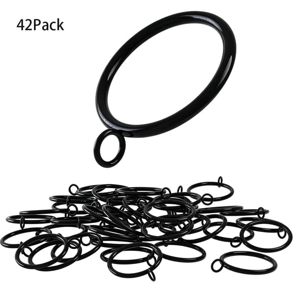 YMWVH 42 Pack Metal Curtain Rings, 1.5 inch Sliding Eyelet Drape Rings for Window Rods, Fits up to 1 1/4 inch Rod, Black, Clips Not Included