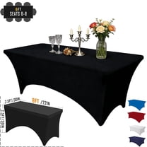 YMWVH Black Stretch Tablecloth for 6ft Tables | Washable, Wrinkle Resistant | Rectangle Cover for Weddings, Parties, Banquets
