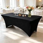 YMWVH Black Stretch Tablecloth for 6ft Tables | Washable, Wrinkle Resistant | Rectangle Cover for Weddings, Parties, Banquets