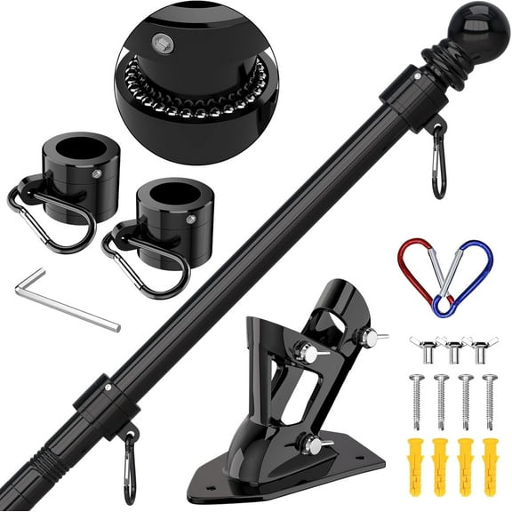 YMWVH  Flag Pole - Upgraded Bracket, 6 FT Stainless Steel Flag Poles for Outside House, Residential or Commerical, Tangle Free Flag Pole Kit for American Flag ( Black)