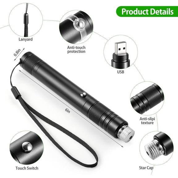 YMWVH Long-Range Laser Pointer High Power - Rechargeable Green Laser Pointer with Removable Star Cap - Versatile Laser Pen for Astronomy, Construction, Presentations,Outdoor