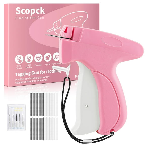 YMWVH Stitch Gun for Clothes - Handheld Stitch Tag Gun Quick Clothing Fixer - Tagging Gun - Sewing Kit Includes 5 Needle, 1000 Black Fasteners & 1000 White Fasteners (Pink)