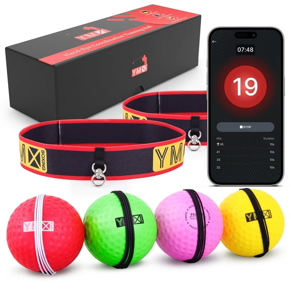 YMX BOXING® Ultimate Reflex Ball Set with Counter App - 4 React Reflex Ball Plus 2 Adjustable Headband, Great for Reflex, Timing, Accuracy, Focus & Coordination Training for Boxing, MMA and Krav Mega