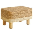 thumbnail image 1 of YMYNY Foot Stool Rectangular Footrest Natural Seagrass Hand Pouf Ottoman with Wooden Legs, Multifunctional Modern Dressing Stool, Sofa Side Table for Living Room Bedroom Entryway White UHBD043W C108, 1 of 3