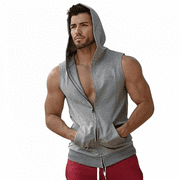 YMing Men's Workout Hooded Tank Tops Zip Up Sleeveless Gym Shirts Muscle Cut Off T Shirt Bodybuilding Hoodies