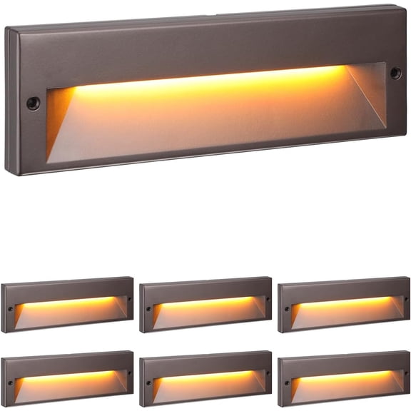 YN 10.6 Inch 5CCT LED Low Voltage Step Lights, 1224V AC/DC 6W Surface Mount Ultra-Slim Landscape Stair Lights, IP65 Aluminum Outdoor Lighting for Decks, Hardscapes, Oil Rubbed Bronze, Pack of 6